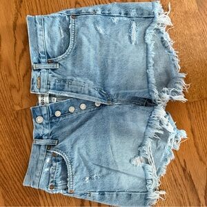 Agolde Light Blue Frayed Jean Shorts